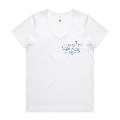 Skylark logo ladies V neck white tshirt Thumbnail